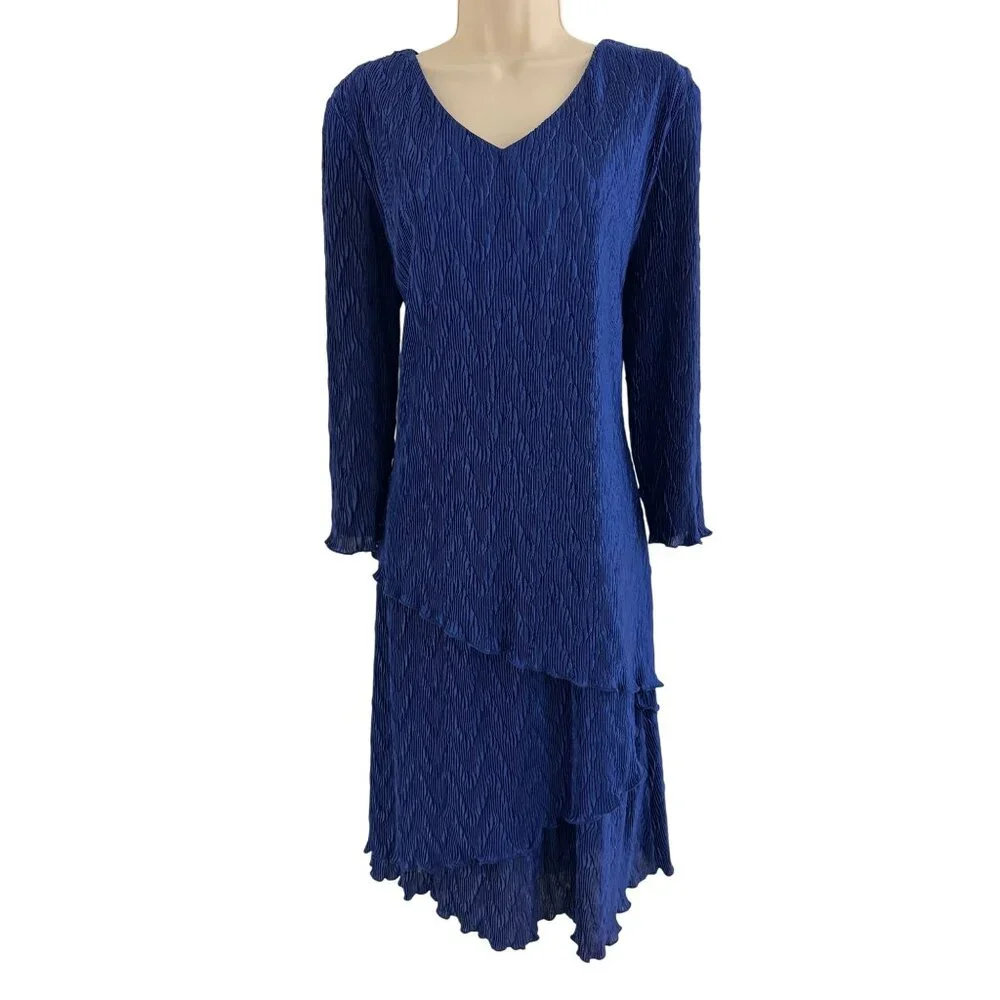 Connected‎ Apparel Dark Blue Bodre Tiered Dress Size 14 Wedding Evening Party